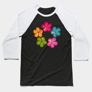 Hibiscus Hawaiian Flowers Wreath Baseball T-Shirt